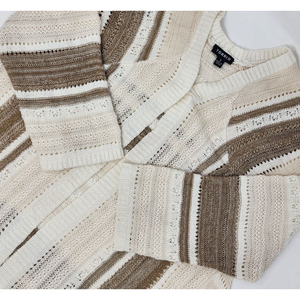 Torrid Ivory & Taupe Striped Pointelle Knit Cardigan Women's Size 1X EUC